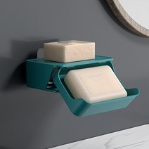뚜껑이 있는 벽걸이형 비누 상자 이중 격자 비누 건조대 비누 홀더, Navy blue