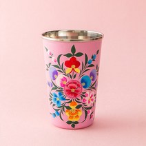 에나멜 스텐 물컵(대/400ml)-레트로 핸드 페인팅 인테리어소품, 핑크