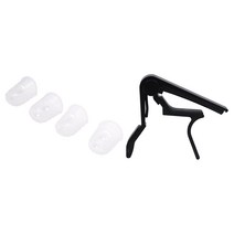 1X 빠른 변화 단발 손잡이 튜닝 카포 블랙 & 4pcs 실리콘 기타 엄지 손가락 보호자 손가락 끝, 하나, 블랙 & 투명