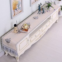 chinapnp0.5 테이블러너 텔러비전선반 식탁보 레이스 패브릭아트 직사각형 거실 화장대 신발장 긴테이블 커버먼지방지 덮개천, T09-화이트, C06-46*210CM(적합 장롱 145-170CM)