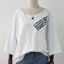 검회백스타일 여성용 국내생산 빈티지 구제 데미지 오버핏 레터링 패치 반팔 티셔츠 편한 U넥 유니크 패치 포인트 면 100%