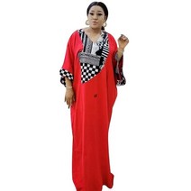 키코이 캉가 Long African Maxi Dress Women V Neck Flare Sleeve Loose Boubou Fashion Print Patchwork Street, [01] 싱글 사이즈, [02] 빨간