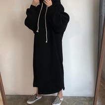[비비애르] 오버핏 기모 후드 맥시 롱 원피스 박시핏 88까지