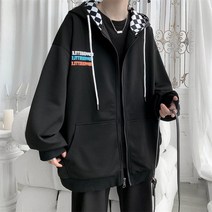 빅사이즈 레터링 포켓 후드집업 학생 교복 아우터 남학생 오버핏 후드 가디건