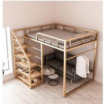 스마트침대 빈 싱글 상단 더블 레이어 높은 침대 가족 공간 절약 다락방 2 단 아파트 l, 3+150x200cm