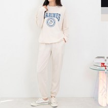 블레오 블레오 여성 마린 레터링 맨투맨 밴딩 조거 팬츠 세트