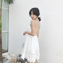 비치롱원피스 레이스 쉬폰 휴가룩 휴양지 여름 백스트랩 펀칭