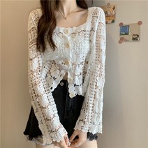 뜨개질 민소매 레이스 조끼 뷔스티에 카디건 나시 니트 손뜨개