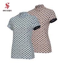 [세바스찬] [골프](국내생산) 23 S/S 여성 전판 프린트 모크넥 반팔 티셔츠 3204, 색상:화이트 / 사이즈:105