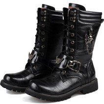 방한화 남성용 가죽 오토바이 부츠 mid-calf 군용 전투 부츠 고딕 벨트 펑크 부츠 남성 신발 전술 육군 부츠