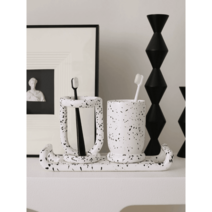 양치컵세트 칫솔거치대 치약걸이 도자기, 블랙 트레이 1개 + 양치컵 1개 + 칫솔홀더 1개