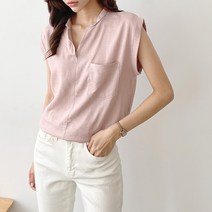 린넨 마 캡소매 나시 포켓 블라우스 데일리룩 브이넥 여자 셔츠