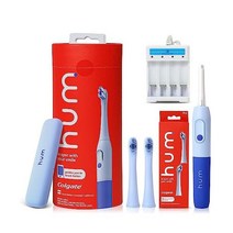 Colgate hum 스마트 배터리 칫솔 - 성인용 소닉 전동 충전기 포함 3가지 청소 모드 및 2분 내장 타이머 케이스 리필 헤드 2개가 있는 여행용 칫솔-블루
