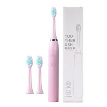 전동칫솔 진동 음파 어린이 U자형 칫솔 울트라 전동 5 가지 모드 배터리 구동 3 브러시 헤드 분당 19800, [03] Pink