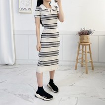(모노레인) 잔주름 카라 반팔 롱 니트 원피스 SSB 2858