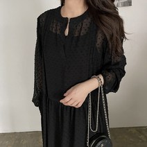 블랙 도트 쉬폰 씨스루 나시 세트 롱 원피스 청담 하객원피스 고급스런원피스 페미닌코디