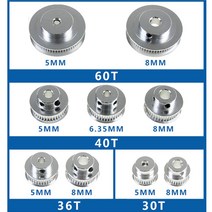 변속 기어 풀리 GT2 타이밍 30 36 40 60 톱니 바퀴 보어 5mm 8mm 알루미늄 너비 6mm 부품 Reprap 3D 프린터, 05 40T 6.35mm, 05 40T 6.35mm
