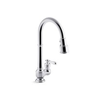 KOHLER 99260-CP Artifacts 싱글 홀 주방 싱크 수도꼭지 44.2cm(17-5/8인치) 풀다운 및 3가지 기능 스프레이 헤드 광택 크롬, Polished Chrome_Pull-Down
