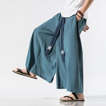 일본 바지 2022 남성 와이드 레그 남성 면 조깅 레트로 느슨한 중국 스타일 린넨 남성 큰 가랑이 네팔 가운 배기바지 남자 7부 9부 반바지