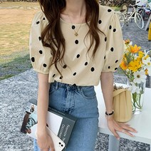 라라벨 여성용 블라우스 바이앤 라운드 도트 러블리 반팔 블라우스