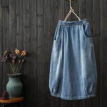 도다인 WAWAMOM 여성 스크래치 청치마 캐주얼 항아리형 데님 스커트 DMB71