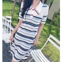 풀인 메쉬 스트라이프 카라 원피스