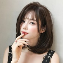 통가발 가발 여자단발머리펌 자연스러운 웨이브 전체가발, 허니푸딩(정수리 부분이 까맣게 물들다)