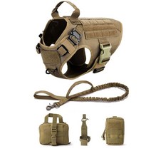 tactical dog harness 애완 동물 독일 셰퍼드 k9 malinois training 조끼 dog 마구와 가죽 끈 세트 모든 품종 개, 브라운 풀세트, XL