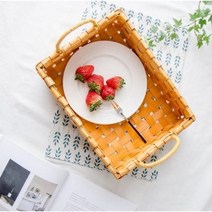 천연 공예품 라탄 과일 트레이 감성 캠핑 우드 볏짚 받침대 플레이팅 바구니 인테리어 소품