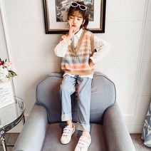 주니어 여아 스웨터 셔츠 통바지 쓰리피스 상하 세트 바지세트