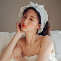 화이트 공주 헤어 세안밴드 레이스 큰 리본 파자마파티 소품, 1EA