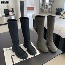 (롱 부츠)하지만 무릎 롱부츠 여성 라이더 부츠 봄가을 잉글리쉬 스타일링 통굽 롱부츠