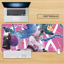 마우스 장패드 리그 오브 레전드 롤 징크스 큐티 캐릭터 게임 대형 마우스패드 게이밍 패드 피시 게임 굿즈, 90*40cm, 색상-01