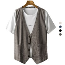 남성 여름 린넨조끼 정장조끼 캐주얼 패션 린넨 면마 베스트 ~3XL까지