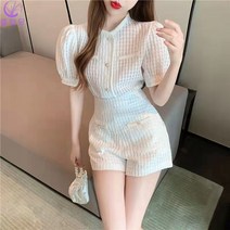 셀럽당 여성 퍼프소매 반팔+반바지 상하복 여성 여름세트