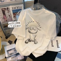 새는 것을 줍다 전문점 철회함 잔품명세서 여름 여성의류 순면 코튼 라운드넥 하프기장 프린팅반팔티셔츠 트렌드