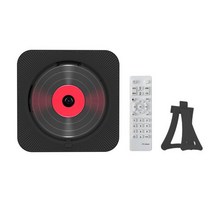 벽걸이 CD플레이어 휴대용 CD 멀티미디어 플레이어 블루투스 호환 5.1 3.5mm 음악 LED 디스플레이 스테레오 브래킷 포함, 블랙 미국 플러그