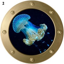 3D 잠수함 Porthole 창 벽 스티커 구강 상어 물고기 보트 냉장고 욕실 홈 인테리어 Sealife 인쇄 YZL7, A2