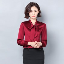 리본셔츠 100 실크 여성 수출함 이탈리안 거물급 유럽 상품 직업 나비 결 와이셔츠 누에실 상의 4758154826