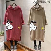 JUSTFEELING M-4XL 150KG까지 캐주얼 기모 캐릭터 후드 맨투맨 원피스 롱티셔츠 빅사이즈