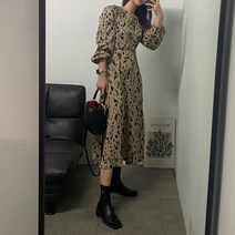 [무배][당일배송] 어깨 퍼프 호피 롱 원피스