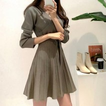 브이와이 여자 V넥 쁘띠 치마 스커트 랩 후레아 원피스