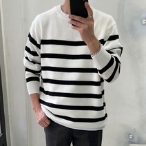 라운지21 남자 데일리 큰줄 스트라이프 니트