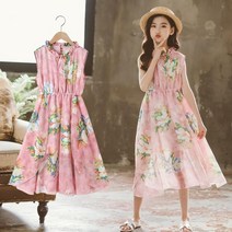 여름 여아 초등 허리밴딩 꽃무늬 공주 민소매 원피스 바캉스 비치 드레스