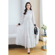 원피스 봄 가을 여성 도트 쉬폰 원피스 여름 옐로우 긴팔 루즈핏 날씬해 보이는 원피스