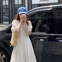 넷투넷코리아 여성 루즈핏 벌룬 프릴 레이스 심플 롱 원피스