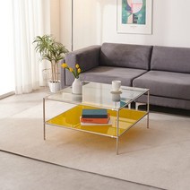 [(주)티에스퍼니처] 리프 모듈 거실 테이블 780, 선택:옐로우 / 2단:투명
