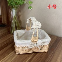 우드 도트 피크닉 물과일 꽃바구니 등나무라탄 전원 수납바구니 카메라 2897502263, 원목색 린넨 미니 사이즈