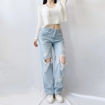 구제 아이스 로우라이즈 데님팬츠 y2k 스트릿 여름 연청 찢청 데미지드 청바지 와이드핏 디스트로이드