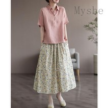 [Myshe]여자 봄 캐주얼 플라워 스커트 잔꽃무늬 롱 스커트 juan225N6